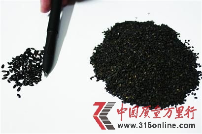 在50克黑芝麻中挑出的黑香米(左)。 朱軍 攝記者 段德國